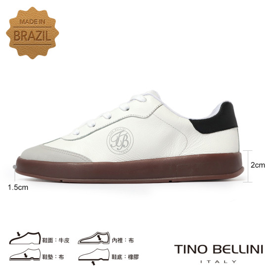 TINO BELLINI 貝里尼 巴西進口 復古 真皮 休閒 多配色德訓鞋 LB0T030-1(白/黑色)
