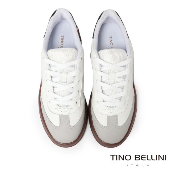 TINO BELLINI 貝里尼 巴西進口 復古 真皮 休閒 多配色德訓鞋 LB0T030-1(白/黑色)