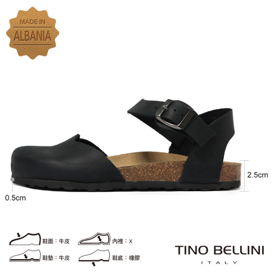 TINO BELLINI 貝里尼 歐洲進口 BIONATURA 腳床舒適鞋 娃娃鞋造型 軟木軟底 拖鞋 FS0B003-1(黑色)