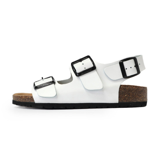 TINO BELLINI 貝里尼 歐洲進口 BIONATURA 腳床舒適鞋 真皮 軟木軟底 涼拖鞋 FSJB001-0(白色)