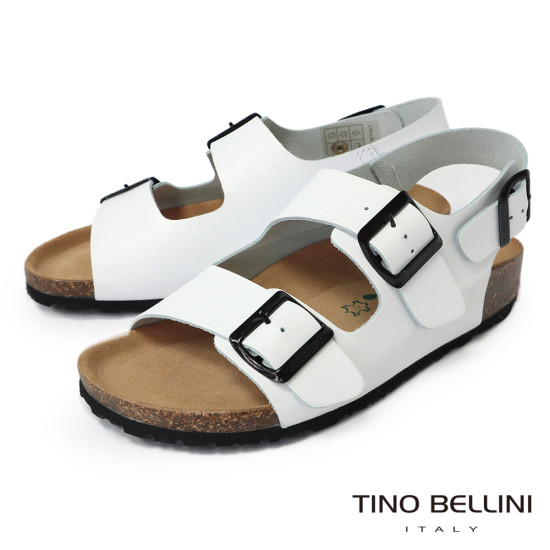 TINO BELLINI 貝里尼 歐洲進口 BIONATURA 腳床舒適鞋 真皮 軟木軟底 涼拖鞋 FSJB001-0(白色)