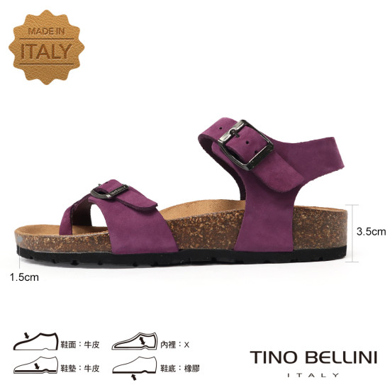 TINO BELLINI 貝里尼 歐洲進口 BIONATURA 腳床舒適鞋 真皮 軟木軟底 夾腳 涼拖鞋 FSJB002-8(紫色)