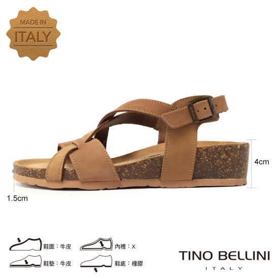 TINO BELLINI 貝里尼 歐洲進口 BIONATURA 腳床舒適鞋 真皮 軟木軟底 撞色 涼拖鞋 FSNB001-9(駝色)