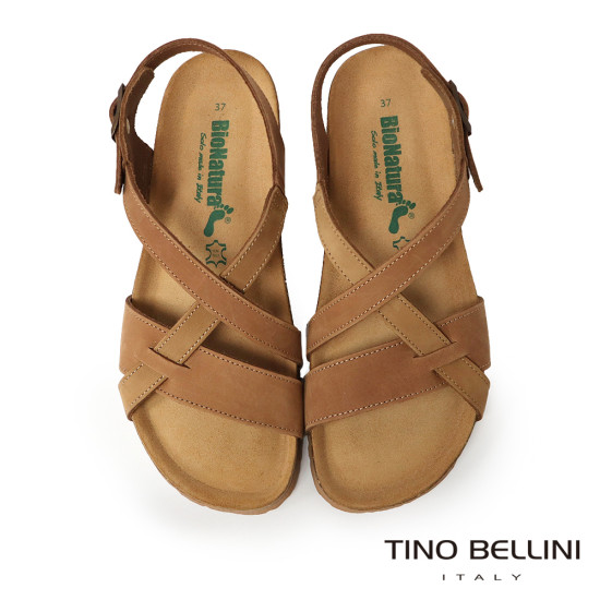 TINO BELLINI 貝里尼 歐洲進口 BIONATURA 腳床舒適鞋 真皮 軟木軟底 撞色 涼拖鞋 FSNB001-9(駝色)