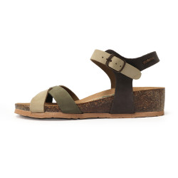 TINO BELLINI 貝里尼 歐洲進口 BIONATURA 腳床舒適鞋 真皮 交叉造型 軟木軟底 涼拖鞋 FSNB002-5(綠色)