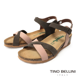TINO BELLINI 貝里尼 歐洲進口 BIONATURA 腳床舒適鞋 真皮 交叉造型 軟木軟底 涼拖鞋 FSNB002-7(粉色)