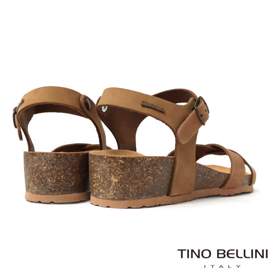 TINO BELLINI 貝里尼 歐洲進口 BIONATURA 腳床舒適鞋 真皮 交叉造型 軟木軟底 涼拖鞋 FSNB002-9(駝色)