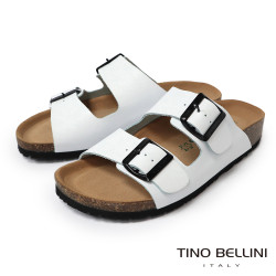 TINO BELLINI 貝里尼 歐洲進口 BIONATURA 腳床舒適鞋 真皮 雙飾扣造型 軟木軟底 拖鞋FSQB001-0
