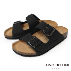 TINO BELLINI 貝里尼 歐洲進口 BIONATURA 腳床舒適鞋 真皮 雙飾扣造型 軟木軟底 拖鞋FSQB001-1