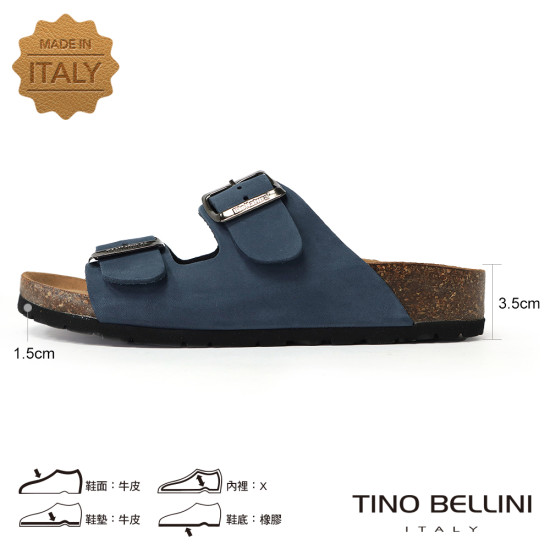 TINO BELLINI 貝里尼 歐洲進口 BIONATURA 腳床舒適鞋 真皮 雙飾扣造型 軟木軟底 拖鞋FSQB001-4