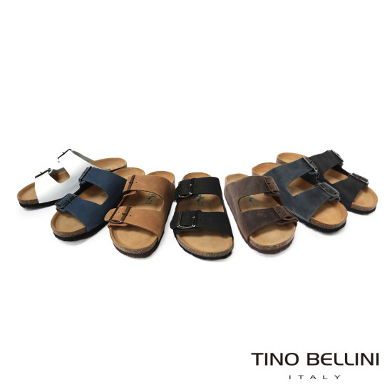 TINO BELLINI 貝里尼 歐洲進口 BIONATURA 腳床舒適鞋 真皮 雙飾扣造型 軟木軟底 拖鞋FSQB001-6