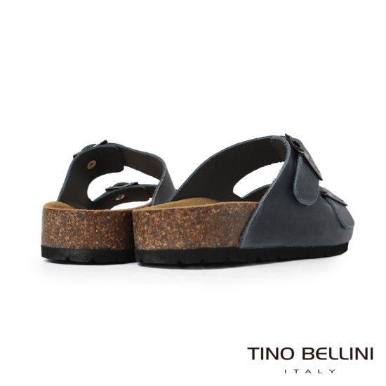 TINO BELLINI 貝里尼 歐洲進口 BIONATURA 腳床舒適鞋 真皮 雙飾扣造型 軟木軟底 拖鞋 FSQB001-V(藍瘋色)
