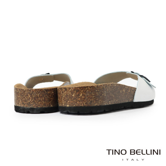 TINO BELLINI 貝里尼 歐洲進口 BIONATURA 腳床舒適鞋 真皮 飾扣造型 軟木軟底 拖鞋 FSQB002-0(白色)