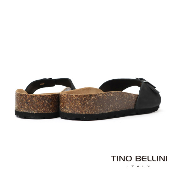 TINO BELLINI 貝里尼 歐洲進口 BIONATURA 腳床舒適鞋 真皮 飾扣造型 軟木軟底 拖鞋 FSQB002-1(黑色)