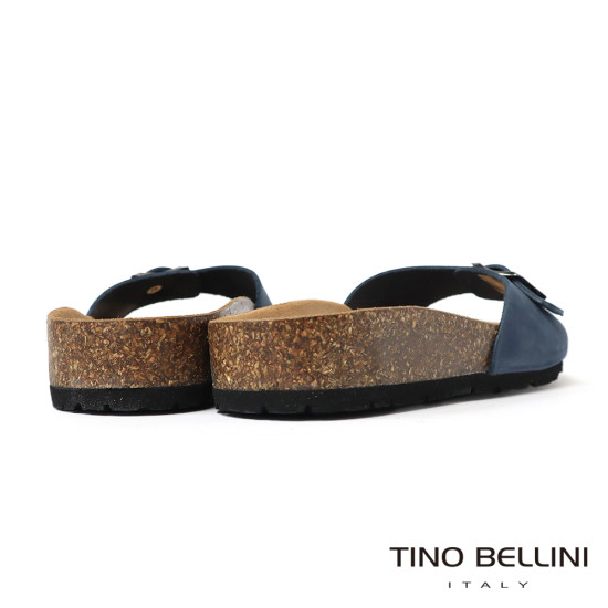 TINO BELLINI 貝里尼 歐洲進口 BIONATURA 腳床舒適鞋 真皮 飾扣造型 軟木軟底 拖鞋 FSQB002-4(藍色)