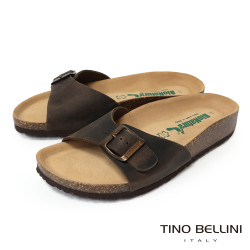 TINO BELLINI 貝里尼 歐洲進口 BIONATURA 腳床舒適鞋 真皮 飾扣造型 軟木軟底 拖鞋 FSQB002-6(咖色)