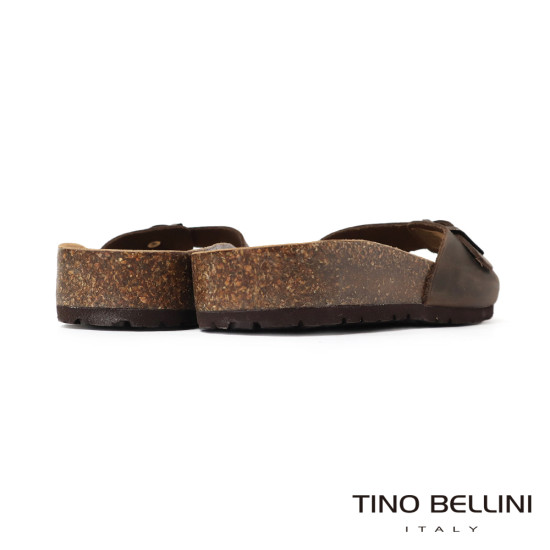 TINO BELLINI 貝里尼 歐洲進口 BIONATURA 腳床舒適鞋 真皮 飾扣造型 軟木軟底 拖鞋 FSQB002-6(咖色)