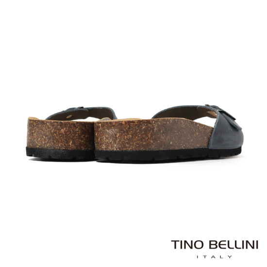 TINO BELLINI 貝里尼 歐洲進口 BIONATURA 腳床舒適鞋 真皮 飾扣造型 軟木軟底 拖鞋 FSQB002-V(藍瘋色)