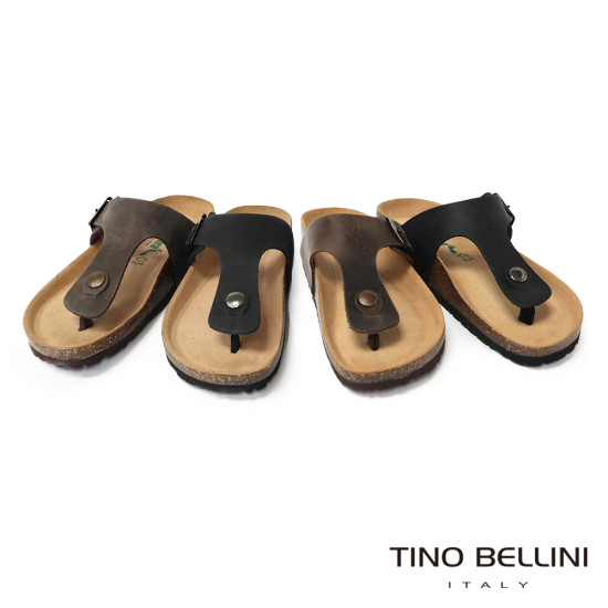 TINO BELLINI 貝里尼 歐洲進口 BIONATURA 腳床舒適鞋 真皮 飾扣造型 軟木軟底 夾腳拖鞋FSQB003-1