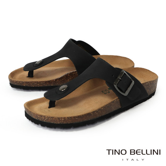 TINO BELLINI 貝里尼 歐洲進口 BIONATURA 腳床舒適鞋 真皮 飾扣造型 軟木軟底 夾腳拖鞋FSQB003-1