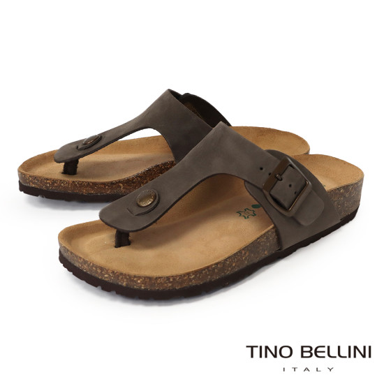 TINO BELLINI 貝里尼 歐洲進口 BIONATURA 腳床舒適鞋 真皮 飾扣造型 軟木軟底 夾腳拖鞋FSQB003-6