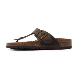 TINO BELLINI 貝里尼 歐洲進口 BIONATURA 腳床舒適鞋 真皮 飾扣造型 軟木軟底 夾腳拖鞋 FSQB003-W(咖瘋色)