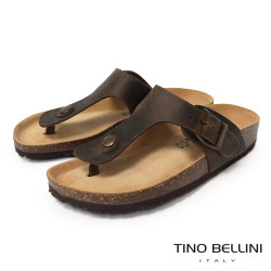TINO BELLINI 貝里尼 歐洲進口 BIONATURA 腳床舒適鞋 真皮 飾扣造型 軟木軟底 夾腳拖鞋 FSQB003-W(咖瘋色)