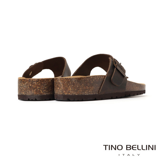 TINO BELLINI 貝里尼 歐洲進口 BIONATURA 腳床舒適鞋 真皮 飾扣造型 軟木軟底 夾腳拖鞋 FSQB003-W(咖瘋色)