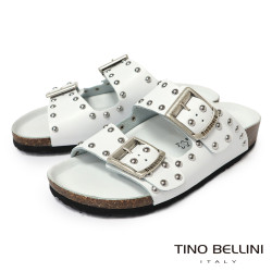 TINO BELLINI 貝里尼 歐洲進口 BIONATURA 腳床舒適鞋 真皮 鉚釘造型 軟木軟底 拖鞋 FSQB007-0