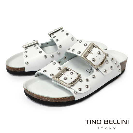 TINO BELLINI 貝里尼 歐洲進口 BIONATURA 腳床舒適鞋 真皮 鉚釘造型 軟木軟底 拖鞋 FSQB007-0