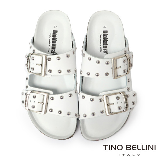 TINO BELLINI 貝里尼 歐洲進口 BIONATURA 腳床舒適鞋 真皮 鉚釘造型 軟木軟底 拖鞋 FSQB007-0