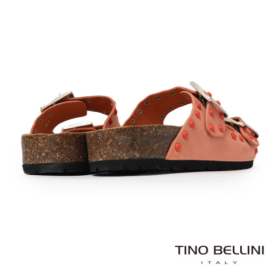 TINO BELLINI 貝里尼 歐洲進口 BIONATURA 腳床舒適鞋 真皮 鉚釘造型 軟木軟底 拖鞋 FSQB007-Q(橘色)