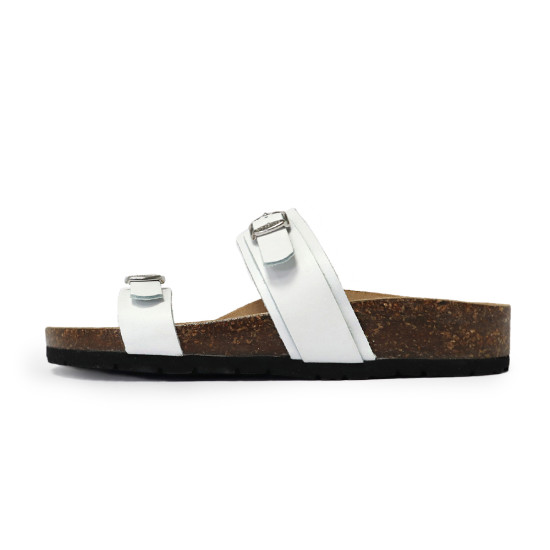 TINO BELLINI 貝里尼 歐洲進口 BIONATURA 腳床舒適鞋 真皮 雙飾扣 粗細帶造型 軟木軟底 拖鞋 FSQB012-0(白色)