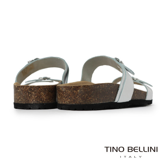 TINO BELLINI 貝里尼 歐洲進口 BIONATURA 腳床舒適鞋 真皮 雙飾扣 粗細帶造型 軟木軟底 拖鞋 FSQB012-0(白色)