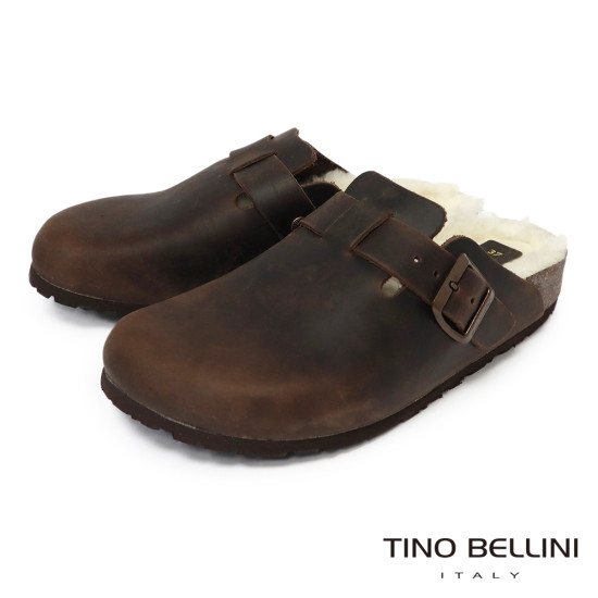 TINO BELLINI 貝里尼 歐洲進口 BIONATURA 腳床舒適鞋 保暖羊毛 經典造型 軟木軟底 拖鞋 FY0B001-6(咖色)
