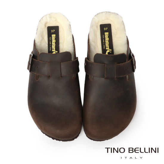 TINO BELLINI 貝里尼 歐洲進口 BIONATURA 腳床舒適鞋 保暖羊毛 經典造型 軟木軟底 拖鞋 FY0B001-6(咖色)