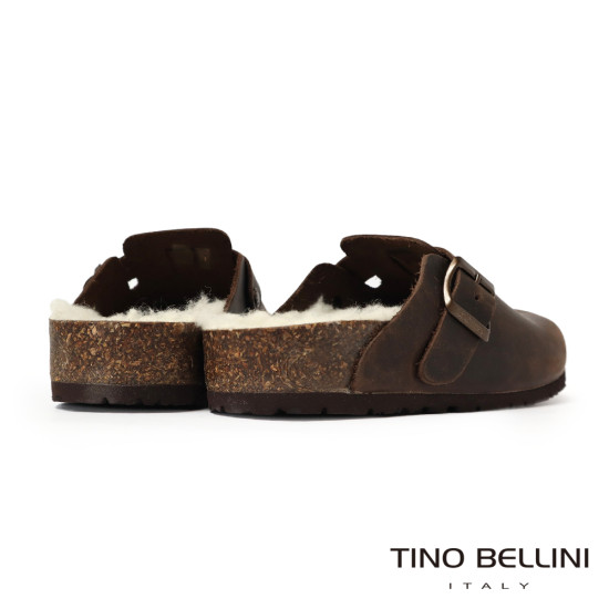 TINO BELLINI 貝里尼 歐洲進口 BIONATURA 腳床舒適鞋 保暖羊毛 經典造型 軟木軟底 拖鞋 FY0B001-6(咖色)