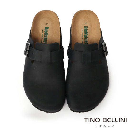TINO BELLINI 貝里尼 歐洲進口 BIONATURA 腳床舒適鞋 真皮 經典造型 軟木軟底 拖鞋 FZ0B001-1(黑色)