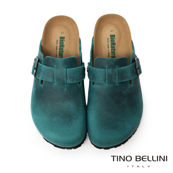 TINO BELLINI 貝里尼 歐洲進口 BIONATURA 腳床舒適鞋 真皮 經典造型 軟木軟底 拖鞋FZ0B001-4(藍色)