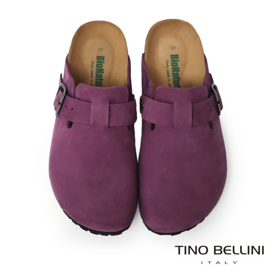 TINO BELLINI 貝里尼 歐洲進口 BIONATURA 腳床舒適鞋 真皮 經典造型 軟木軟底 拖鞋 FZ0B001-8(紫色)