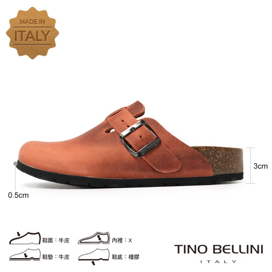 TINO BELLINI 貝里尼 歐洲進口 BIONATURA 腳床舒適鞋 真皮 經典造型 軟木軟底 拖鞋 FZ0B001-Q(橘色)