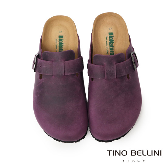 TINO BELLINI 貝里尼 歐洲進口 BIONATURA 腳床舒適鞋 真皮 經典造型 軟木軟底 拖鞋 FZ0B001-X(紫風色)