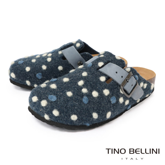 TINO BELLINI 貝里尼 歐洲進口 BIONATURA 腳床舒適鞋 羊毛氈 點點 經典造型 軟木軟底 拖鞋 FZ0B002-4(藍色)