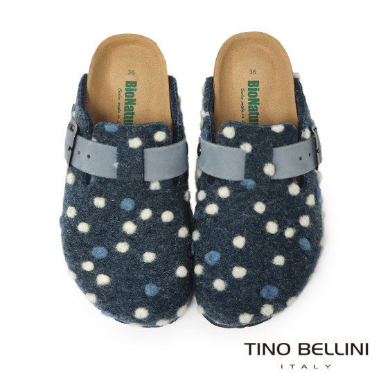 TINO BELLINI 貝里尼 歐洲進口 BIONATURA 腳床舒適鞋 羊毛氈 點點 經典造型 軟木軟底 拖鞋 FZ0B002-4(藍色)
