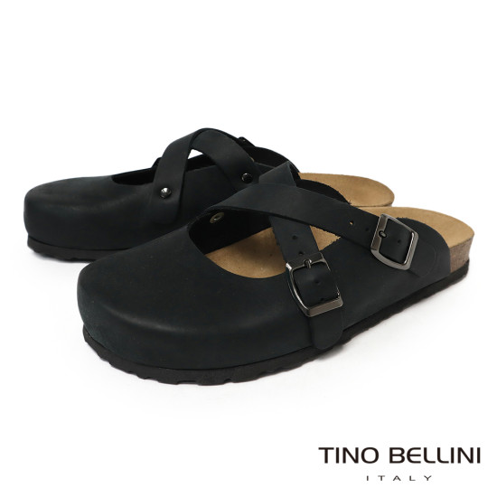 TINO BELLINI 貝里尼 歐洲進口 BIONATURA 腳床舒適鞋 交叉造型 軟木軟底 拖鞋 FZ0B005-1(黑色)
