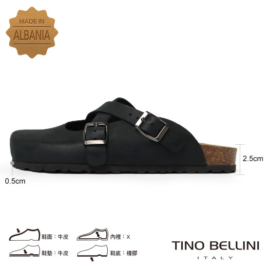 TINO BELLINI 貝里尼 歐洲進口 BIONATURA 腳床舒適鞋 交叉造型 軟木軟底 拖鞋 FZ0B005-1(黑色)