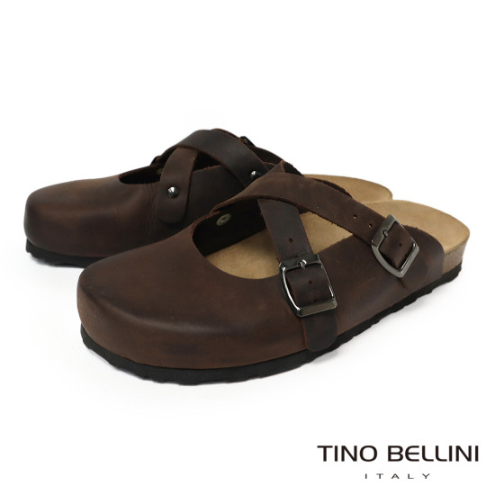 TINO BELLINI 貝里尼 歐洲進口 BIONATURA 腳床舒適鞋 交叉造型 軟木軟底 拖鞋 FZ0B005-6(咖色)