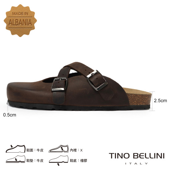 TINO BELLINI 貝里尼 歐洲進口 BIONATURA 腳床舒適鞋 交叉造型 軟木軟底 拖鞋 FZ0B005-6(咖色)