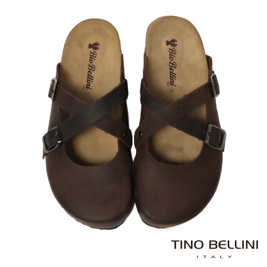 TINO BELLINI 貝里尼 歐洲進口 BIONATURA 腳床舒適鞋 交叉造型 軟木軟底 拖鞋 FZ0B005-6(咖色)