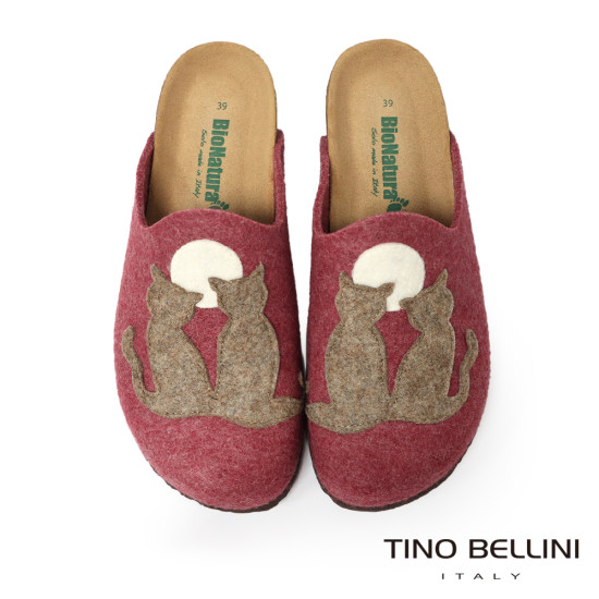 TINO BELLINI 貝里尼 歐洲進口 BIONATURA 腳床舒適鞋 羊毛氈 月下貓 軟木軟底 拖鞋 FZ4B001-2(紅色)